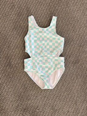Mint & White Checkerboard One-Piece Swimsuit with Cutouts